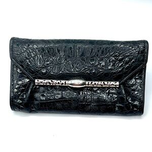 VINTAGE BRIGHTON Brava Croc-Embossed  Large Black Clutch - Wallet.